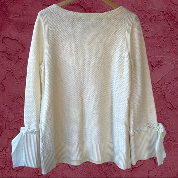 SOLD on Depop - Talbots Wool Crew Sweater Ribbon Bow Bell Sleeve Ivory White XL - Picture 7 of 15